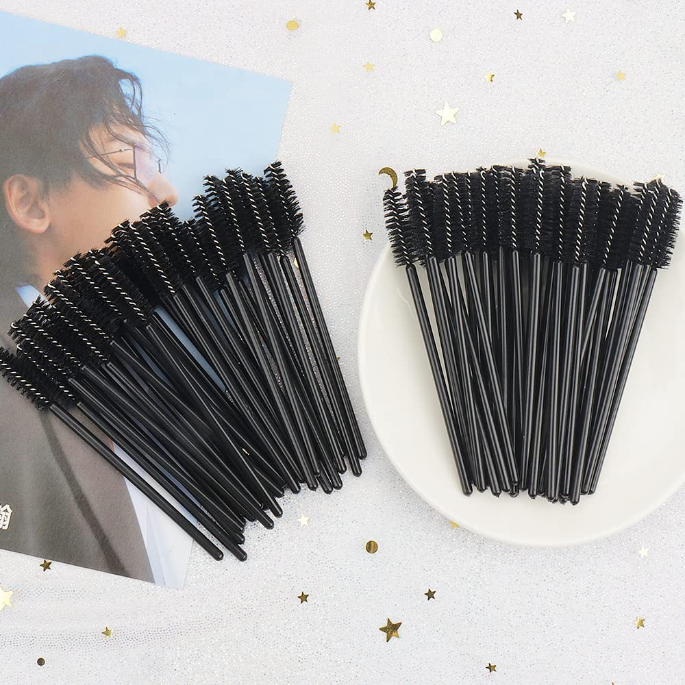 100 Pack Mascara Wand Eyelash Brush Disposable Eye Lash Applicator Makeup Tool Kit (Black-Handle100Pcs)